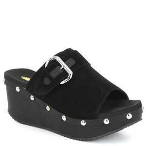 VOLATILE RENFROW SUEDE STUDDED PEEP-TOE WEDGES BLACK